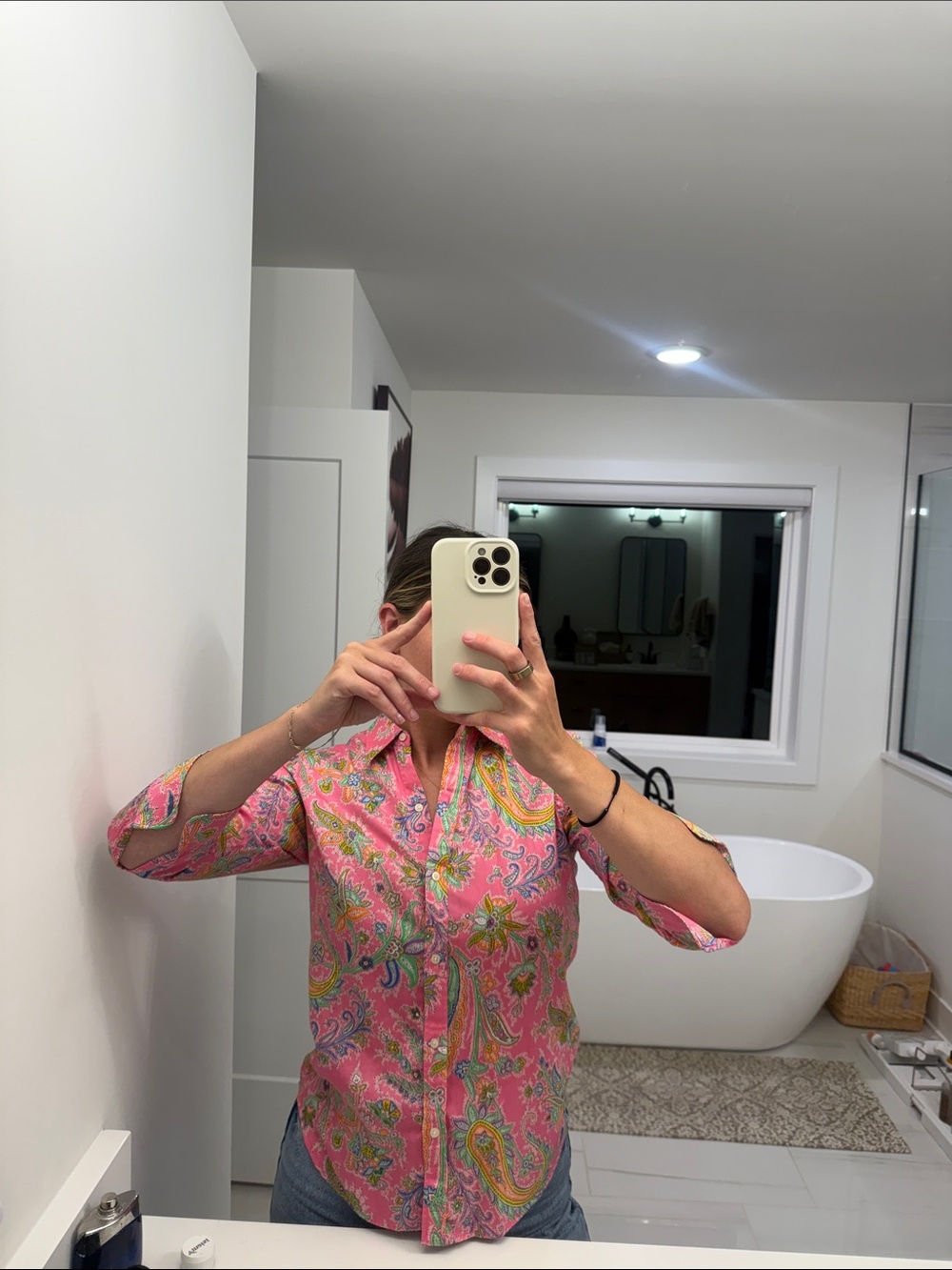 Lauren Ralph Lauren Pink Multicolor Paisley Cotton Blouse